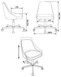 Кресло CH-340M, пятилучие металлическое, ткань, темно-серое, 1398204