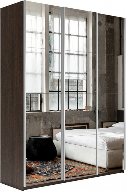 Шкаф-купе Прайм 3-х дверный (Зеркало) Венге