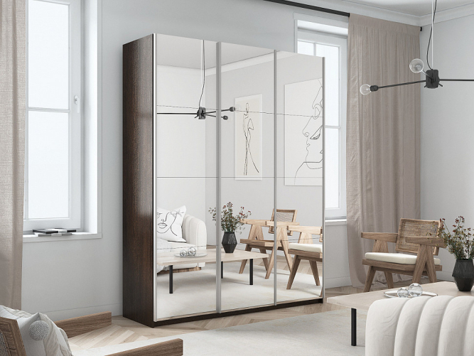 Шкаф-купе Прайм 3-х дверный (Зеркало) Венге