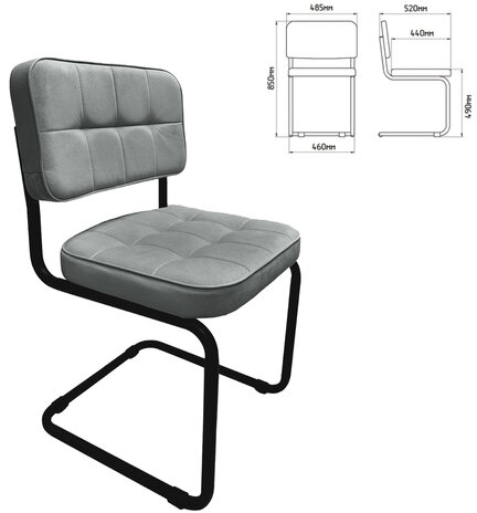 Стулья КОМПЛЕКТ 2 шт., РС14М, черный каркас, велюр, графит, разобранные