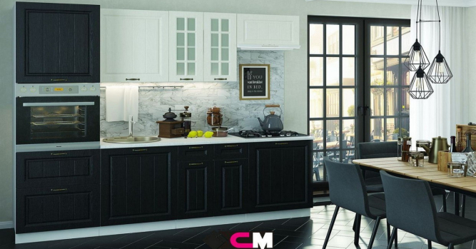 Кухня Мария Дуб белый | Чёрный  (2,4 м) модульная