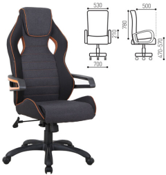 Кресло компьютерное BRABIX "Techno Pro GM-003", ткань, черное/серое, вставки оранжевые, 531813