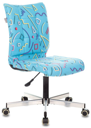 Кресло CH-330M, без подлокотников, пятилучие серебристое, ткань, голубое с рисунком, 1624532
