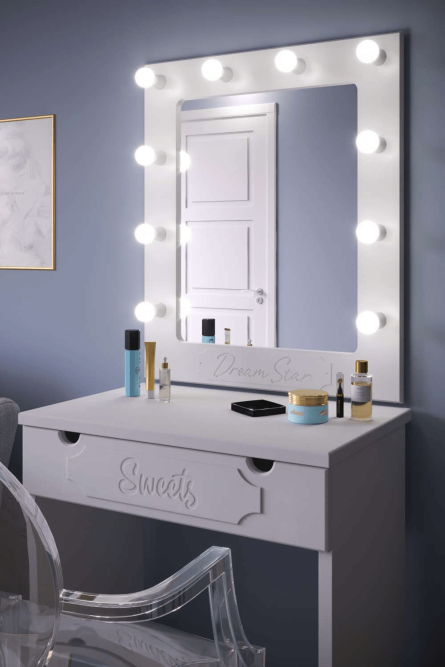 Зеркало гримерное ДримСтар ДС-40 белое дерево