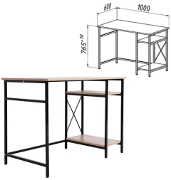 Стол BRABIX &quot;SMART CD-018&quot;, 1100х600х765 мм, ЛОФТ, 2 полки, металл/ЛДСП ясень шимо светлый, каркас черный, 641945