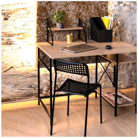 Стол BRABIX "SMART CD-018", 1100х600х765 мм, ЛОФТ, 2 полки, металл/ЛДСП ясень шимо светлый, каркас черный, 641945