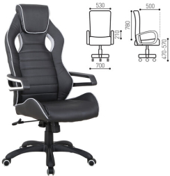 Кресло компьютерное BRABIX "Techno Pro GM-003", экокожа, черное/серое, вставки серые, 531814
