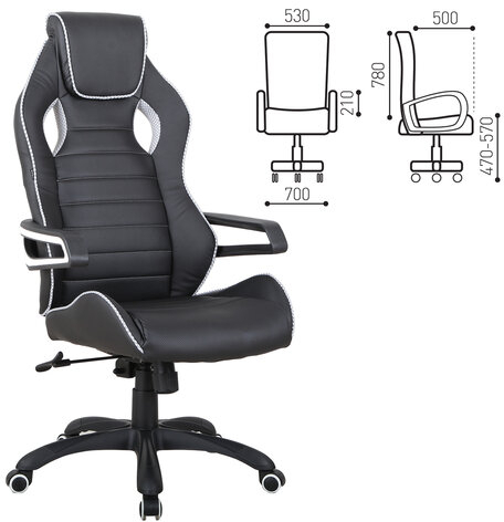 Кресло компьютерное BRABIX "Techno Pro GM-003", экокожа, черное/серое, вставки серые, 531814