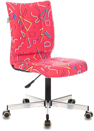 Кресло CH-330M, без подлокотников, пятилучие серебристое, ткань, красное с рисунком, 1624531