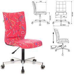 Кресло CH-330M, без подлокотников, пятилучие серебристое, ткань, красное с рисунком, 1624531