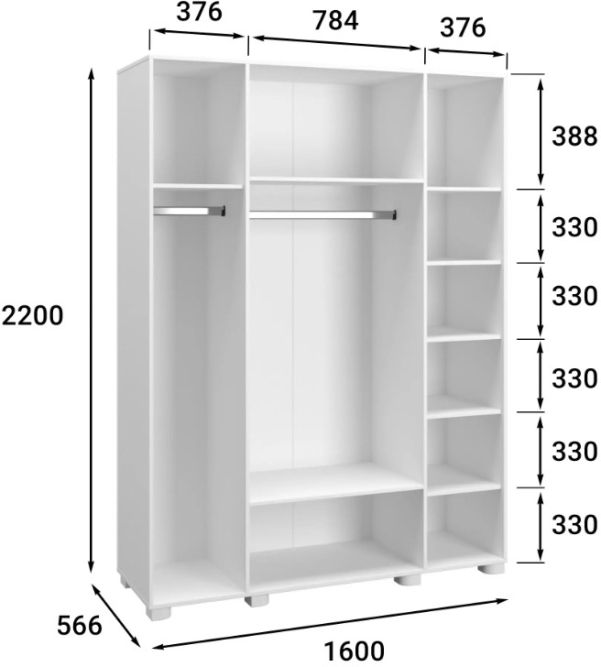 Шкаф «Монблан» МБ-25К с зеркалом белое дерево