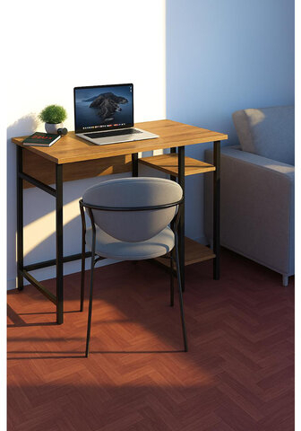 Стол BRABIX "SMART CD-018", 1100х600х765 мм, ЛОФТ, 2 полки, металл/ЛДСП бунратти, каркас черный, 641946