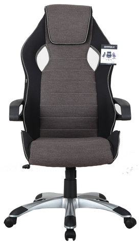 Кресло компьютерное BRABIX "Techno GM-002", ткань, черное/серое, вставки белые, 531815