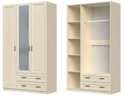 Шкаф ШР-3 платье и бельё с зеркалом Кантри (Лак)