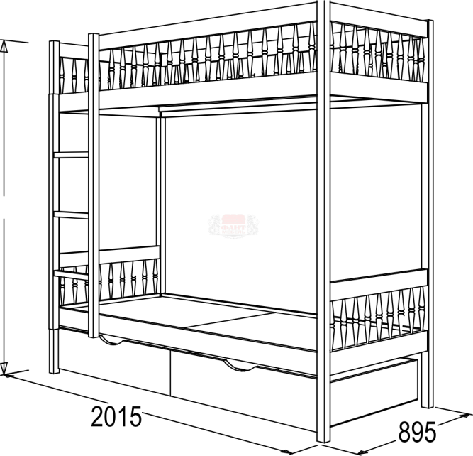 Кровать 2-х ярусная №2 из массива