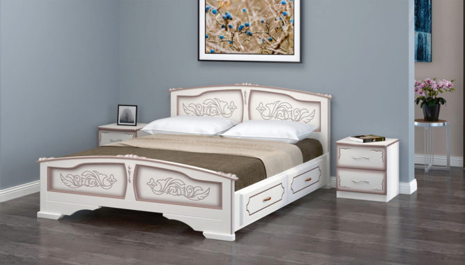 Кровать из массива Елена с выкатными ящиками