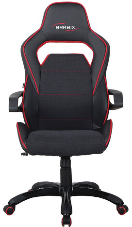 Кресло компьютерное BRABIX "Nitro GM-001", ткань, экокожа, черное, вставки красные, 531816