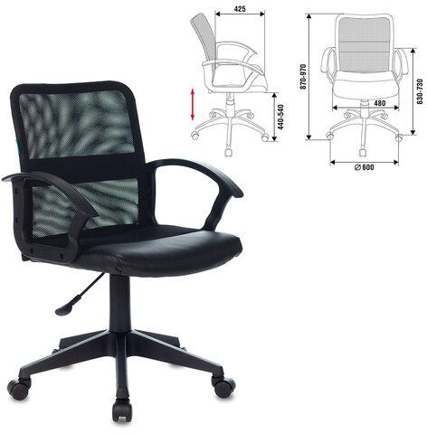 Кресло CH-590, с подлокотниками, сетка/экокожа, черное, 472003