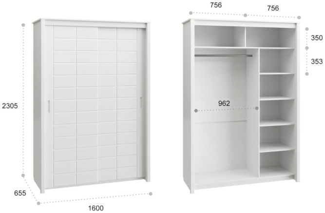 Шкаф-купе Изабель ИЗ-60К белое дерево