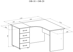 Стол с тумбой ОФ-10+ОФ-20