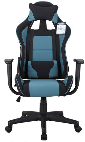 Кресло компьютерное BRABIX "GT Racer GM-100", две подушки, ткань, черное/голубое, 531818