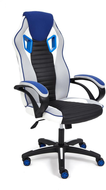 Кресло PILOT кож/зам/ткань, черный перфорированный/св.серый/синий, 36-6/06/TW-14/3D синий