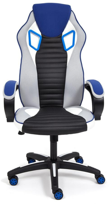 Кресло PILOT кож/зам/ткань, черный перфорированный/св.серый/синий, 36-6/06/TW-14/3D синий