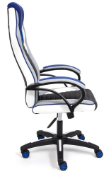Кресло PILOT кож/зам/ткань, черный перфорированный/св.серый/синий, 36-6/06/TW-14/3D синий