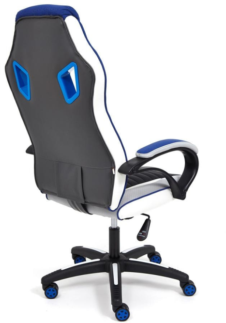 Кресло PILOT кож/зам/ткань, черный перфорированный/св.серый/синий, 36-6/06/TW-14/3D синий