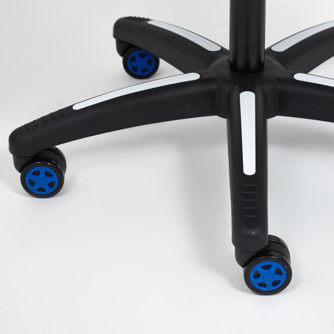 Кресло PILOT кож/зам/ткань, черный перфорированный/св.серый/синий, 36-6/06/TW-14/3D синий