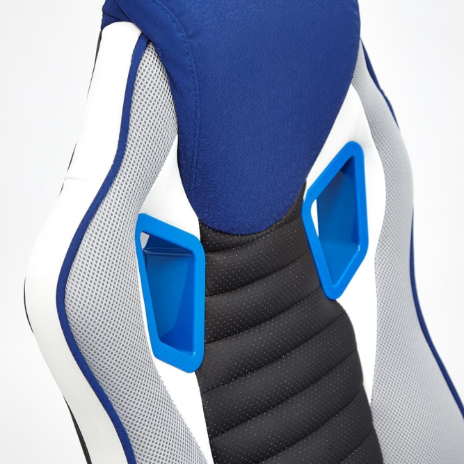 Кресло PILOT кож/зам/ткань, черный перфорированный/св.серый/синий, 36-6/06/TW-14/3D синий