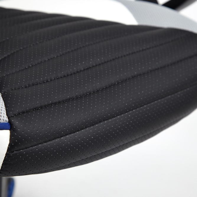 Кресло PILOT кож/зам/ткань, черный перфорированный/св.серый/синий, 36-6/06/TW-14/3D синий