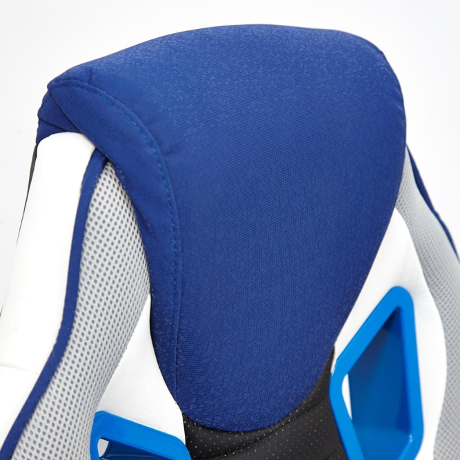 Кресло PILOT кож/зам/ткань, черный перфорированный/св.серый/синий, 36-6/06/TW-14/3D синий