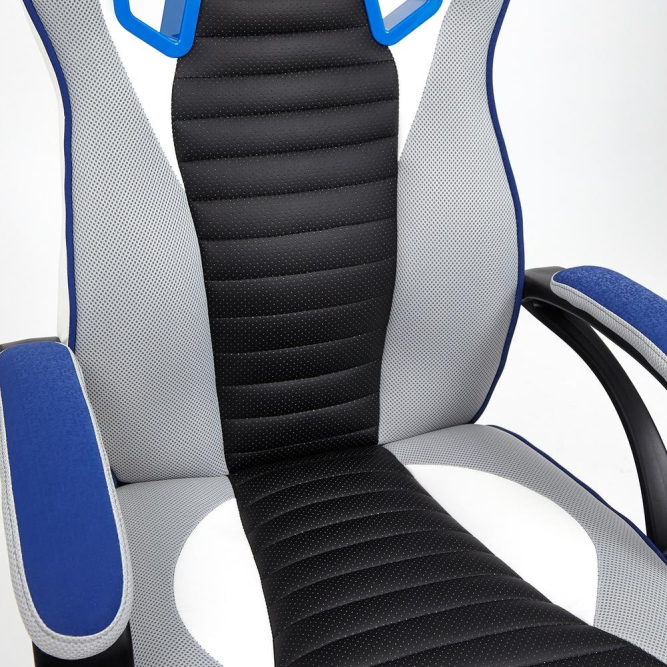 Кресло PILOT кож/зам/ткань, черный перфорированный/св.серый/синий, 36-6/06/TW-14/3D синий