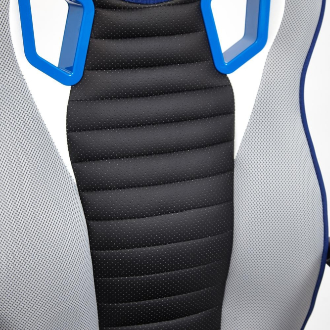 Кресло PILOT кож/зам/ткань, черный перфорированный/св.серый/синий, 36-6/06/TW-14/3D синий