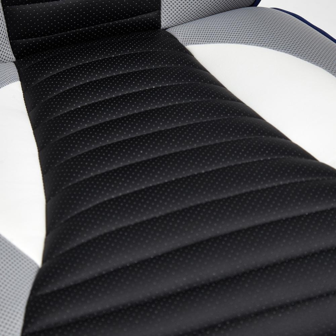 Кресло PILOT кож/зам/ткань, черный перфорированный/св.серый/синий, 36-6/06/TW-14/3D синий