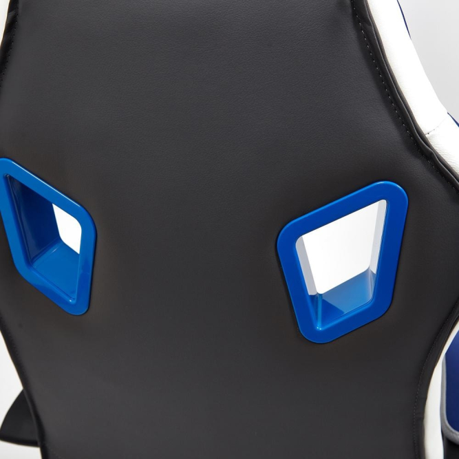 Кресло PILOT кож/зам/ткань, черный перфорированный/св.серый/синий, 36-6/06/TW-14/3D синий