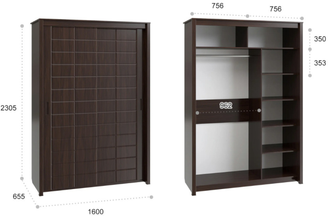 Шкаф-купе Изабель ИЗ-60К орех темный