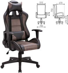 Кресло компьютерное BRABIX "GT Racer GM-100", две подушки, ткань, экокожа, черное/коричневое, 531819