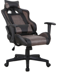 Кресло компьютерное BRABIX "GT Racer GM-100", две подушки, ткань, экокожа, черное/коричневое, 531819