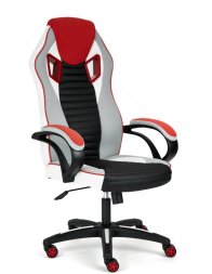 Кресло PILOT кож/зам/ткань, черный перфорированный/св.серый/красный, 36-6/06/TW-14/3D красный