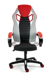 Кресло PILOT кож/зам/ткань, черный перфорированный/св.серый/красный, 36-6/06/TW-14/3D красный