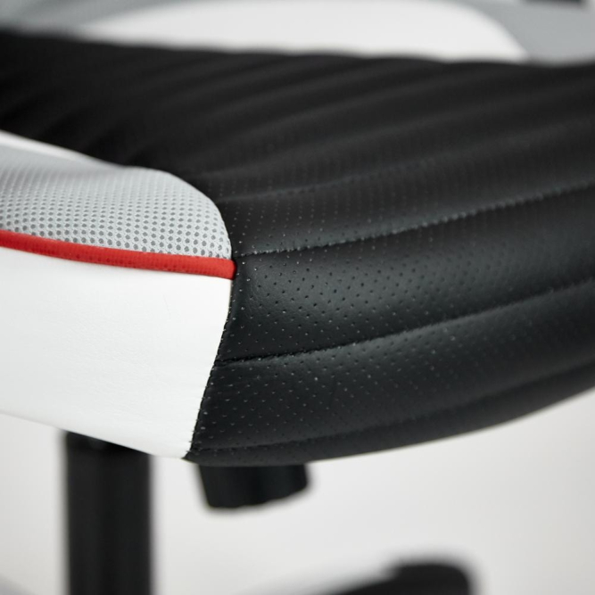 Кресло PILOT кож/зам/ткань, черный перфорированный/св.серый/красный, 36-6/06/TW-14/3D красный