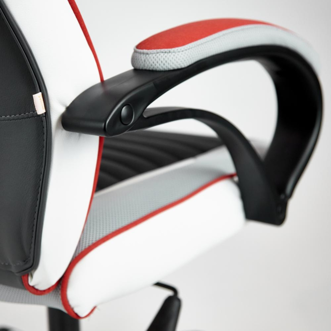 Кресло PILOT кож/зам/ткань, черный перфорированный/св.серый/красный, 36-6/06/TW-14/3D красный