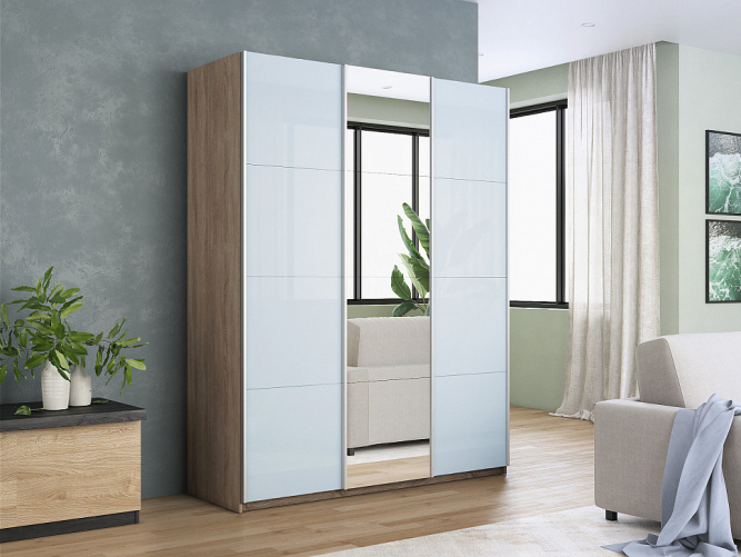 Шкаф-купе Прайм 3-х дверный (Стекло белое/Зеркало/Стекло белое) Сонома