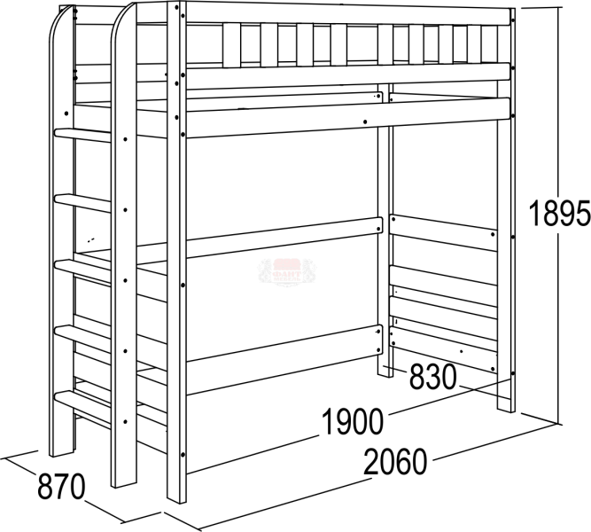 Кровать 2-х ярусная №6 массива (каркас)