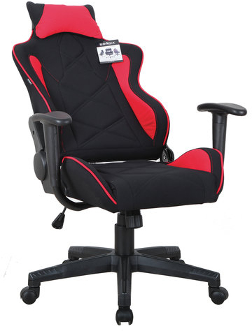 Кресло компьютерное BRABIX "GT Racer GM-101", подушка, ткань, черное/красное, 531820