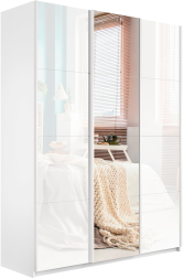 Шкаф-купе Прайм 3-х дверный (Стекло белое/Зеркало/Стекло белое) Белый снег