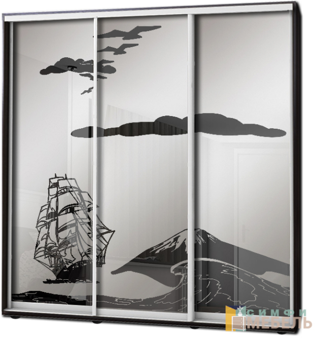 Шкаф купе 3х дв Пескоструй фон матовый № 44