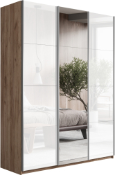 Шкаф-купе Прайм 3-х дверный (Стекло белое/Зеркало/Стекло белое) Крафт табачный